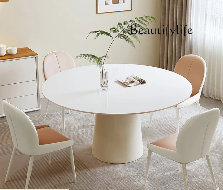 Cream wind rock slab round dining table small apartment French household dining table