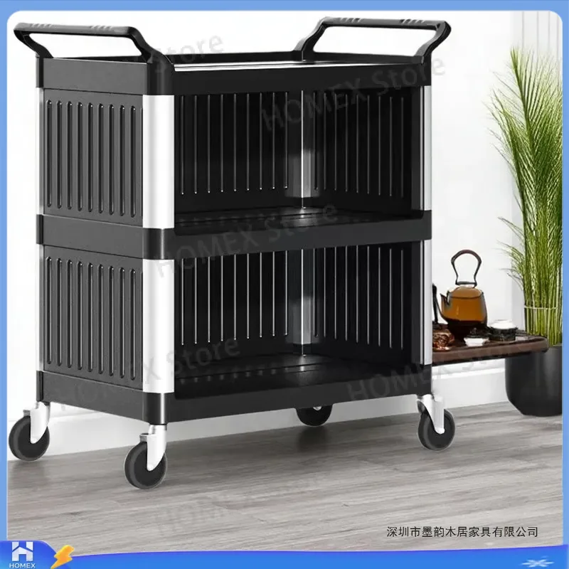 3 Tier Plastic Food Service Cart Closed Bowl Collection Trolley Multifunctional Dining Restaurant Hotel Commercial Delivery