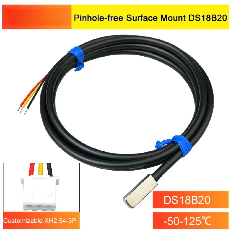 Sensor de temperatura de superficie DS18B20, sonda adhesiva impermeable, Sensor Digital de superficie plana con Cable RVVP de alta precisión