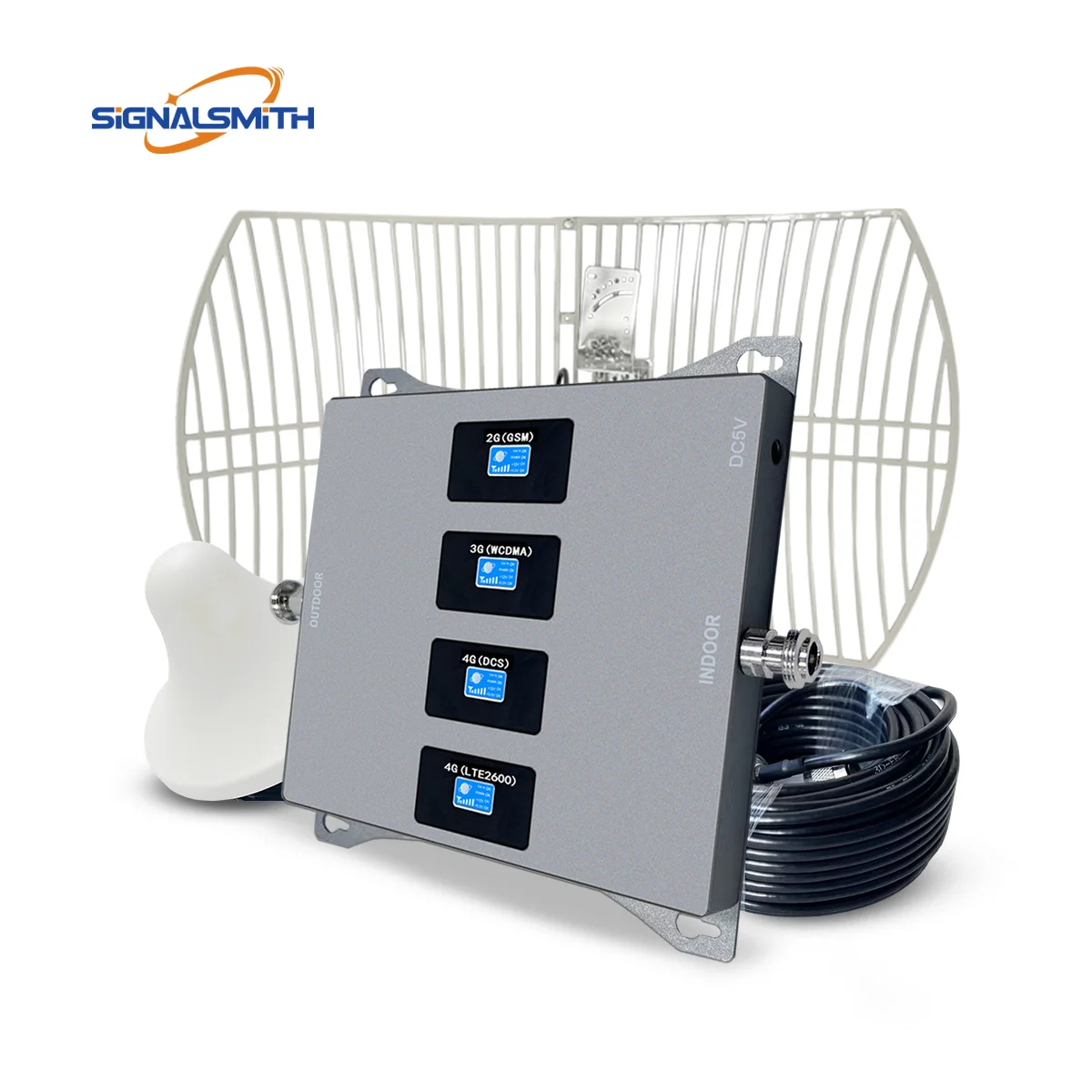 

Quad Band Network Booster Repeater 2G 3G 4G GSM LTE Signal Repeater 4G Signal Amplifier 900/1800/2100/2600mhz