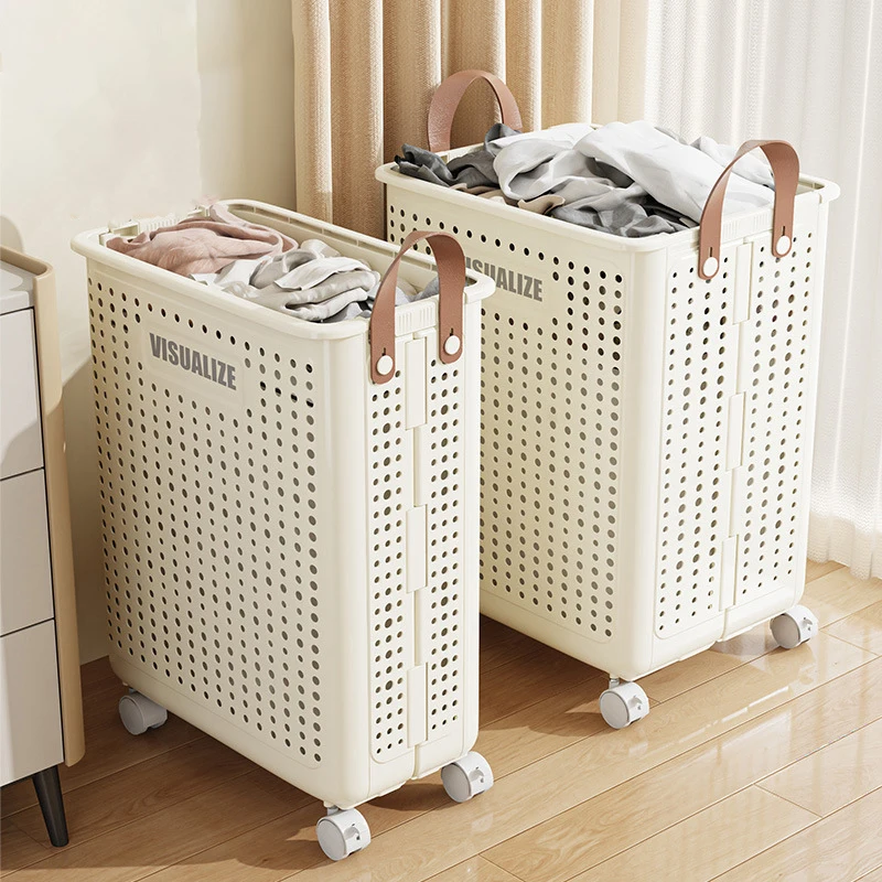 Plastic Dirty Clothes Basket With Wheel Foldable Household Dirty Clothes Storage Basket Large Capacity Bathroom Laundry Basket