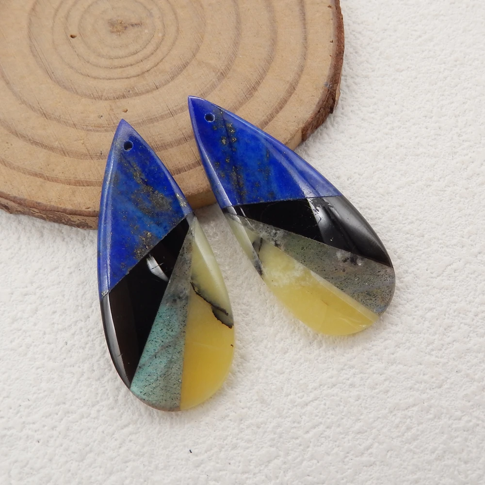Natural Lapis Lazuli,Obsidian,Labradorite,Yellow Opal Intarsia Water Drop Earrings Bead For Women,DIY Semi-precious Stones