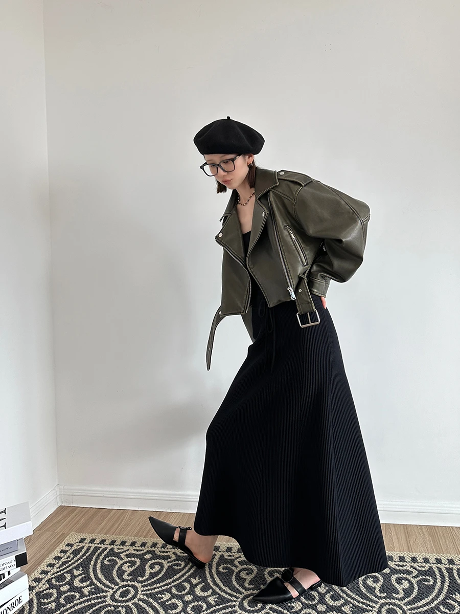 

VANZOVIVILLY High-End Drapey Knitted A-Line Skirt Women's Autumn Winter High Waist Slimming Maxi Bla Long Skirt