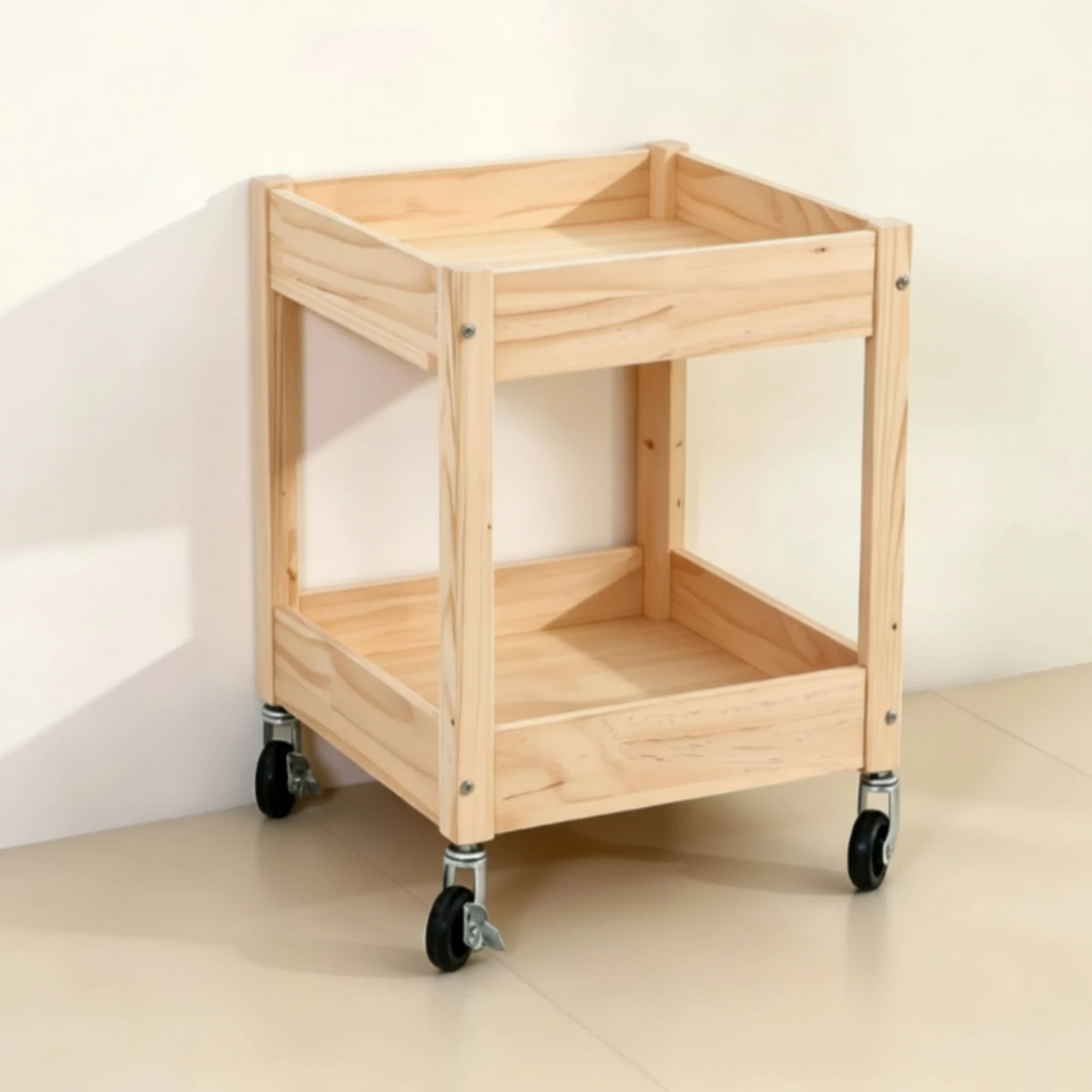 Wooden Organizer Child-Friendly Freestanding Toy Organizer with Shelves Rolling Book and Supply Rack with Locking Brakes