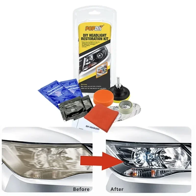 Car Headlight Restoration Kit - Repair Yellowing & Scratches, Brightener & Lens Polisher