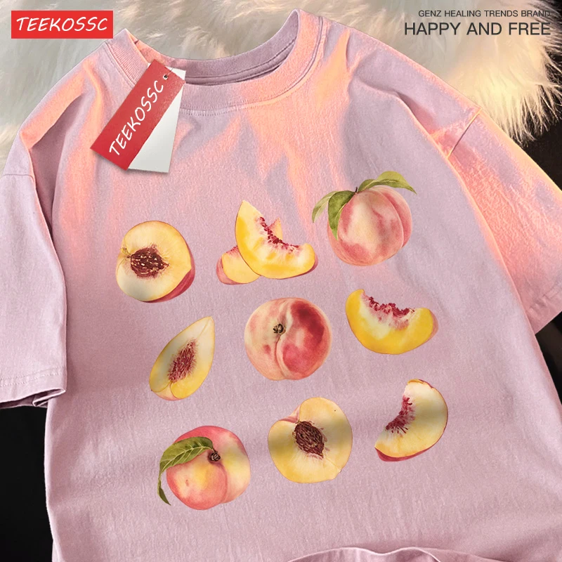 9 Ways To Eat Peaches Print Men Women Tops Pattern Crewneck T-Shirt Pattern Oversize Tee Clothing Harajuku Loose Tshirt Couple