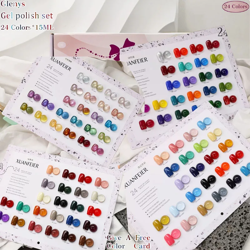 Glenys 24 Color Candy Cat's Eye Series nail polish Gel All Network Popular Soaking gel Nail Shop Essential Varnish Set 15ml