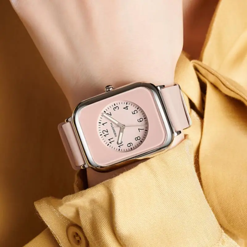 Square Dial Women Rubber Watch Band Wrist Watches 2023 Pink for Ladies Wrist Watches Quartz Relogio Feminino Women's Watch