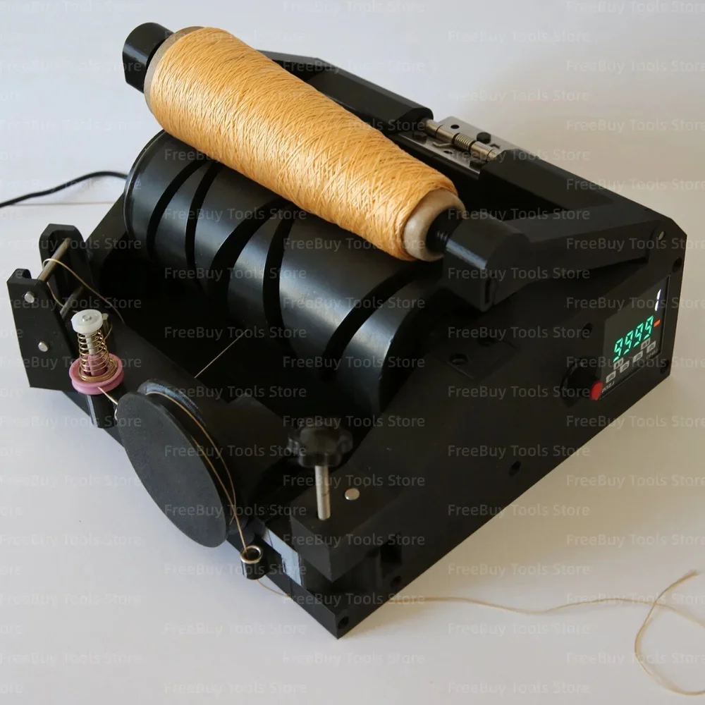 Mini Yarn Winder with Digital Length Counter, Stepless Speed 0–1000 RPM, Preset Auto-Stop, 3°30′ Taper Cone, AC 100–240V