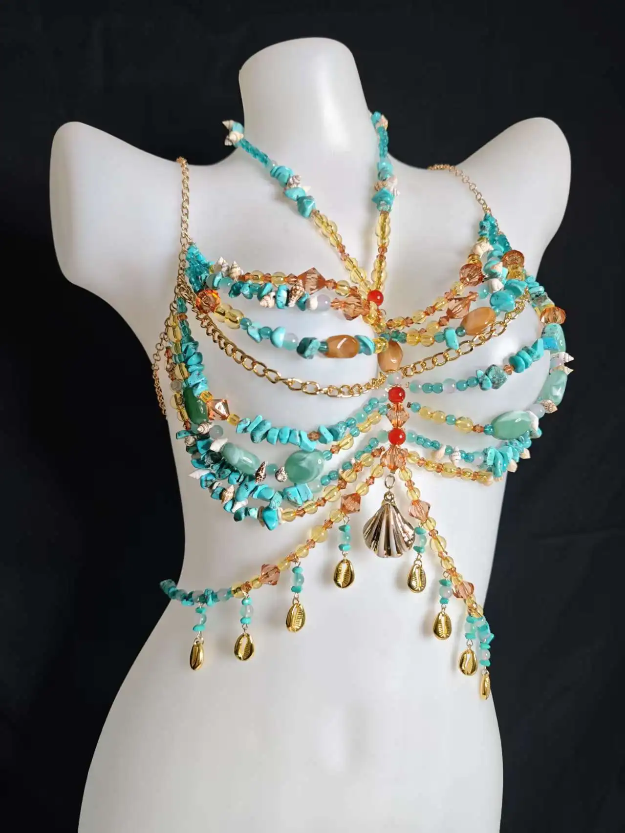 

Бюстгальтер ручной работы из бисера с лямкой на шее, зеленый многослойный бюстгальтер из бисера, бюстгальтер без косточек, женские топы из бисера, жилет с вырезом, свадебная пляжная одежда