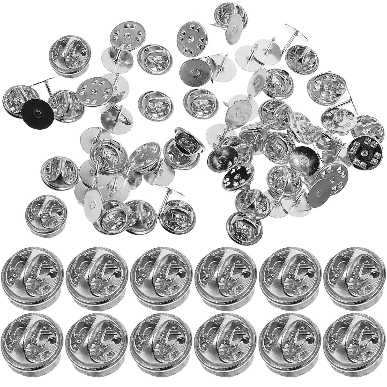 

50 Sets Copper Clasp Brooch Pin Backs 10mm Flat Round Head Safety Pins Vintage Lapel Jewelry Locking Clutch Metal Pin for Craft