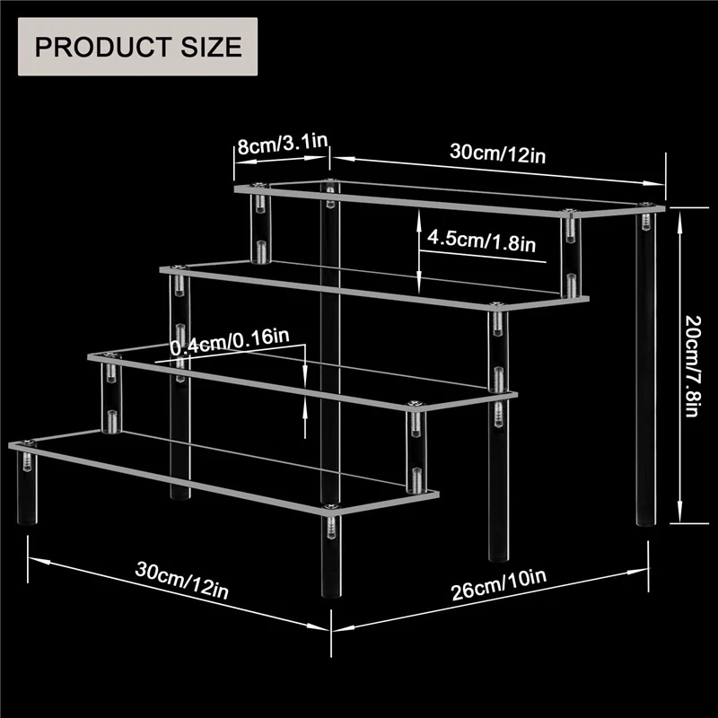 Acrylic Display Stand Stand Clear 4 Tier Cupcake Stand Fragrance Display Figure Table Top Decor and Organizer (2 Pack)