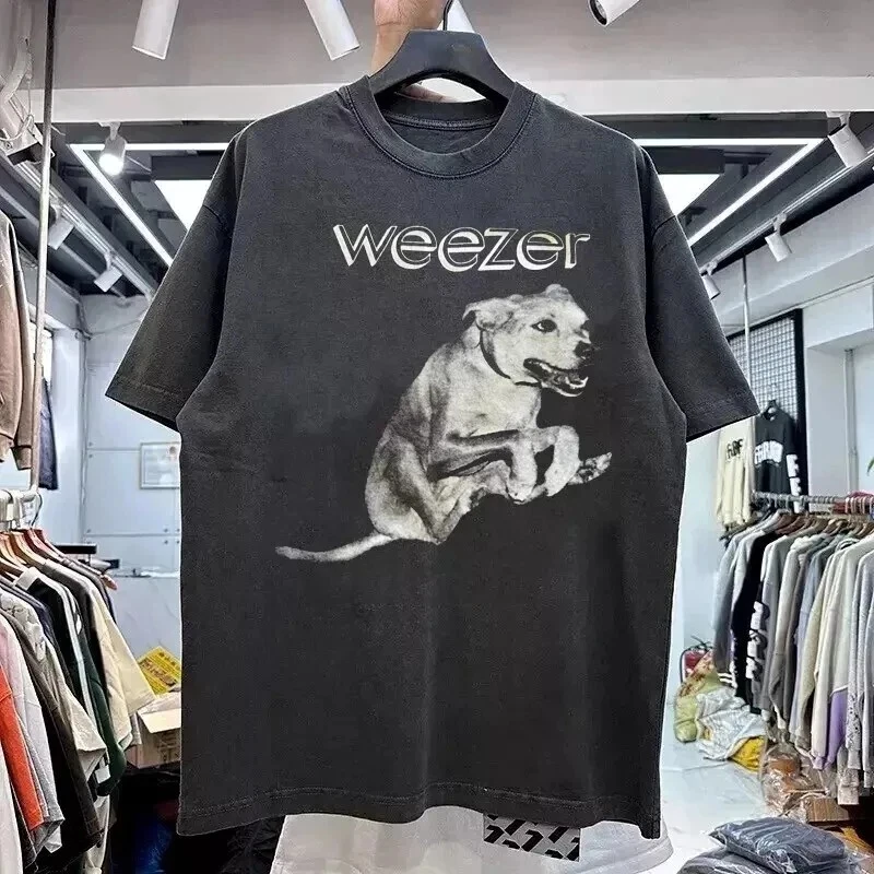 Camiseta Weezer Raditude Dog preta com estampa gráfica de manga curta unissex, camiseta reedição, roupas masculinas