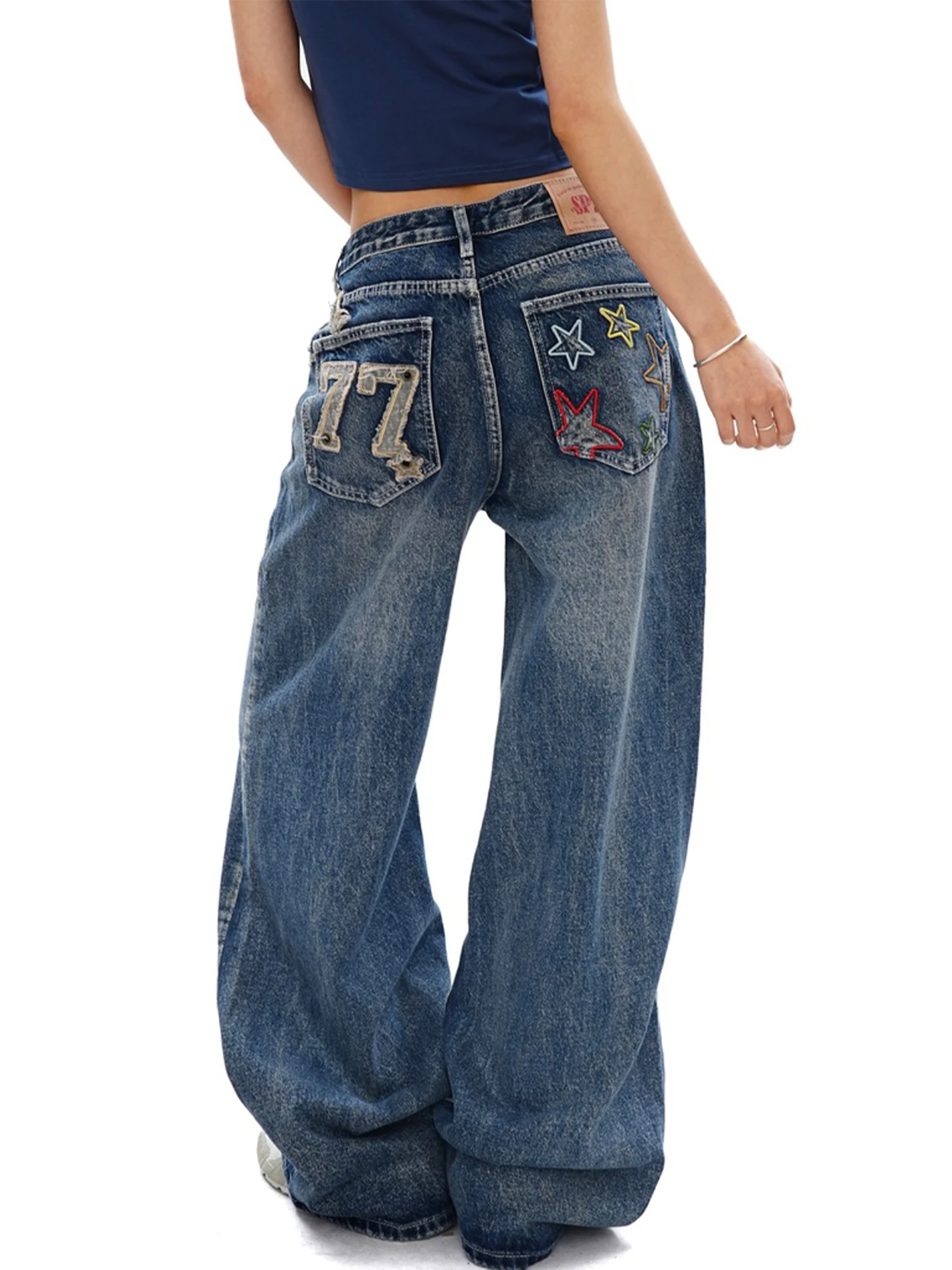 

S3T5 Embroidered Star Patch Straight Leg Wide Leg Jeans Men's American Design Versatile Micro Flared Floor-Length Pants