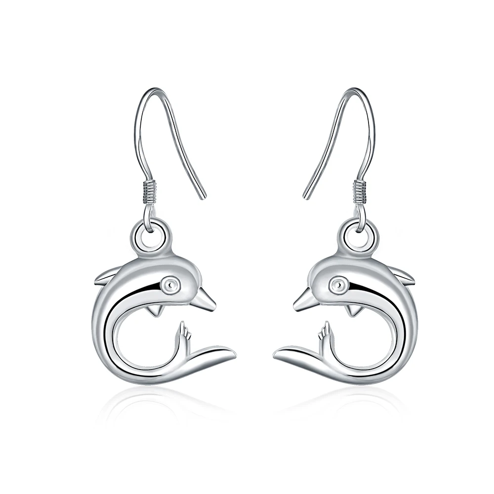 Hot Sale 925 Sterling Silver Cute Little Dolphin Drop Earrings Women Fashion Jewelry Christmas Gifts Long Earrings