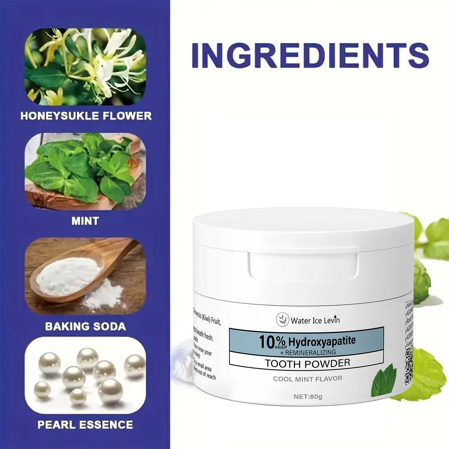مسحوق تبييض الأسنان للشتاء بـ 10% هيدروكسي أبيتايت - إصلاح المينا وإعادة التمعدن، نعناع منعش، تبييض مكثف ونفس منعش - عناية شاملة بتقنية الترميم