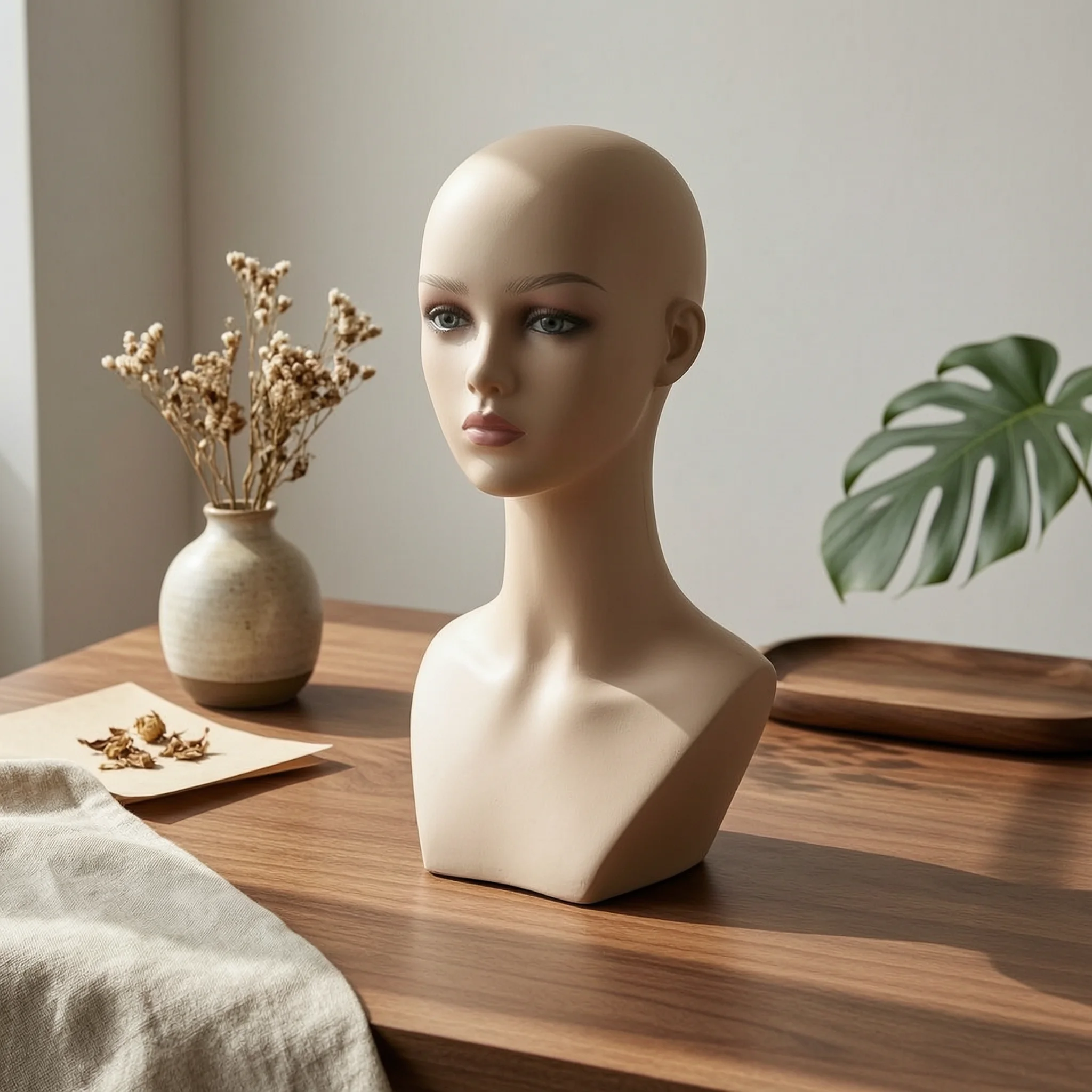 Hairpiece Mannequin Head Bald Cap Area PVC Hairpiece Head Cosplay Mannequin Bust Neck and Shoulders Ear Contours for Shop Window