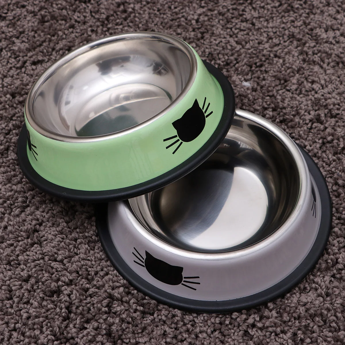 

2Pcs Cat Food Bowl Premium Stainless Steel No Smell Non-Skid Bottom Pet Bowl for Kitten Puppy Feeder Grey Green
