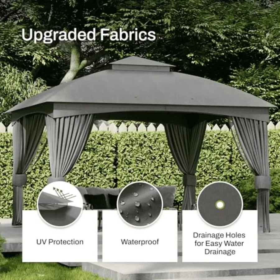 Heavy Duty Gazebo, Feet Outdoor Patio Pavilion with Galvanized Steel Metal Frame and Double Roof, Curtain and Netting Included,