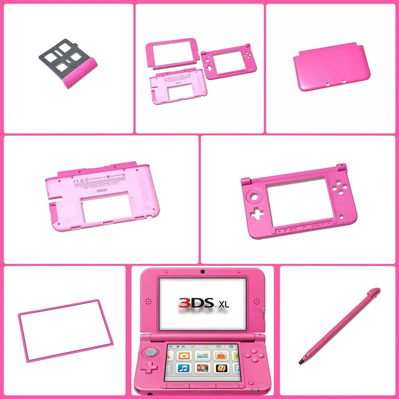Pink Euro قلم لمس محدود ، حجم الجزء الزجاجي العلوي ، زر التبديل واي فاي LR ، غطاء بطاقة لعبة SD ، أصلي ، Euro Limited ، 3dsxl