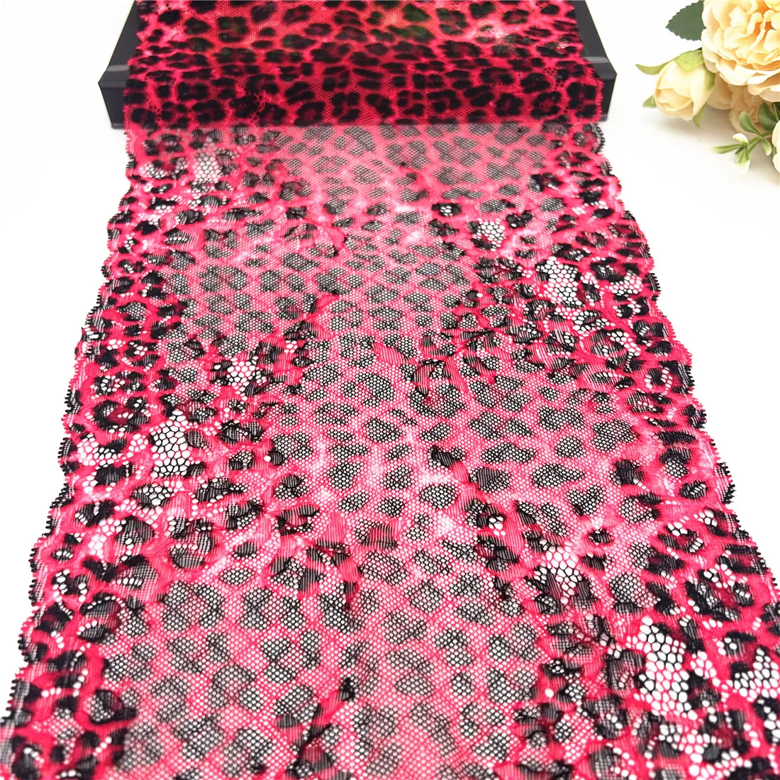 3 Jahre/Menge, Breite 23 cm, roter Leopard, elastischer Stretch-Spitzenbesatz, Dessous, Nähen, Basteln, DIY, Bekleidung, Stoff, Spitzenkleid, Bekleidungszubehör