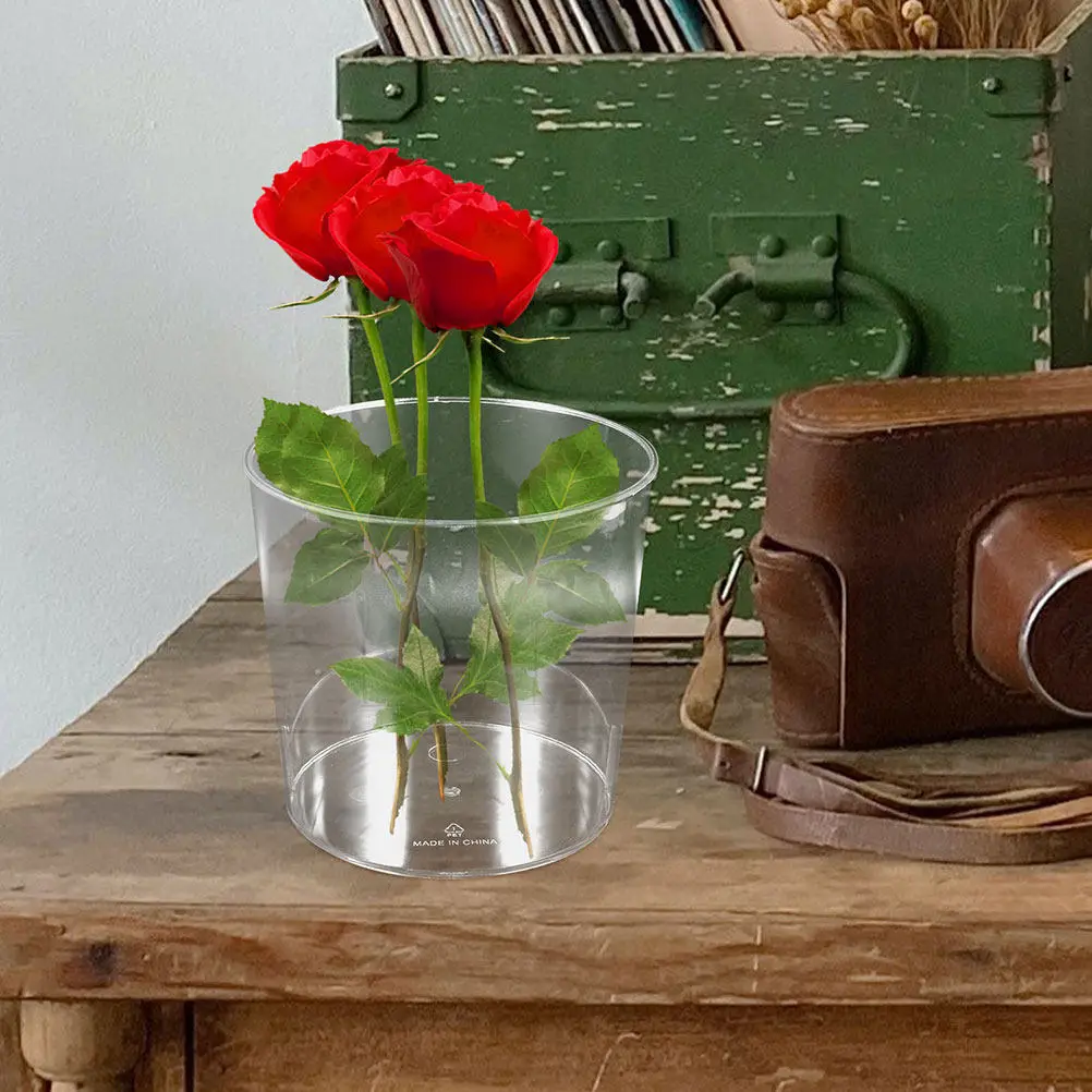Transparent Flower Waking Bucket Large Round Vase Anti-Fall Desktop Flower Storage Bucket Floral Arrangement Container