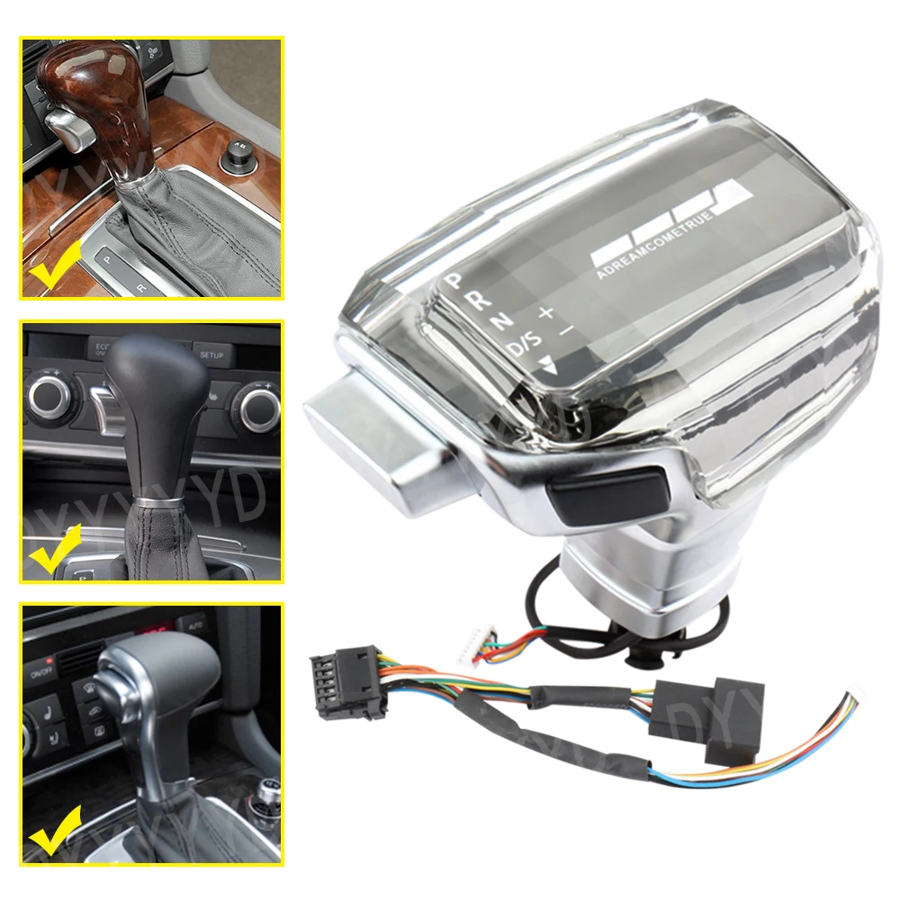 LED Crystal Gear Shift Lever Knob for Audi A6 C6 C7 A4 B8 S6 A7 A5 Q5 Q7 A3 S5 S7 Car Interior Automatic Transmission Gear Stick