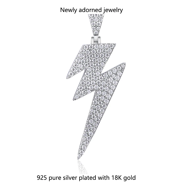 

Fashionable and stylish moissanite pendant without chain, lightning necklace for men and women, street punk rock pure silver pen