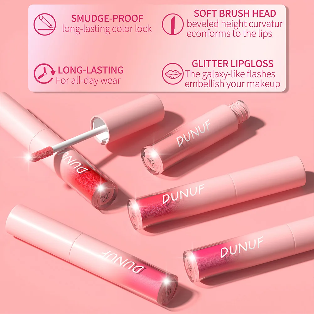 DUNUF18 Diamond Glitter Liquid Lip Balm Lasting Non-Stick Cup Waterproof Metallic Shimmer Matte Full Color Lip Gloss