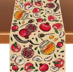 Rosh Hashanah Linen Table Runners Pomegranate Honey Shofar Horn Dresser Scarf Table Decor Festivals Wedding Home Party Decor