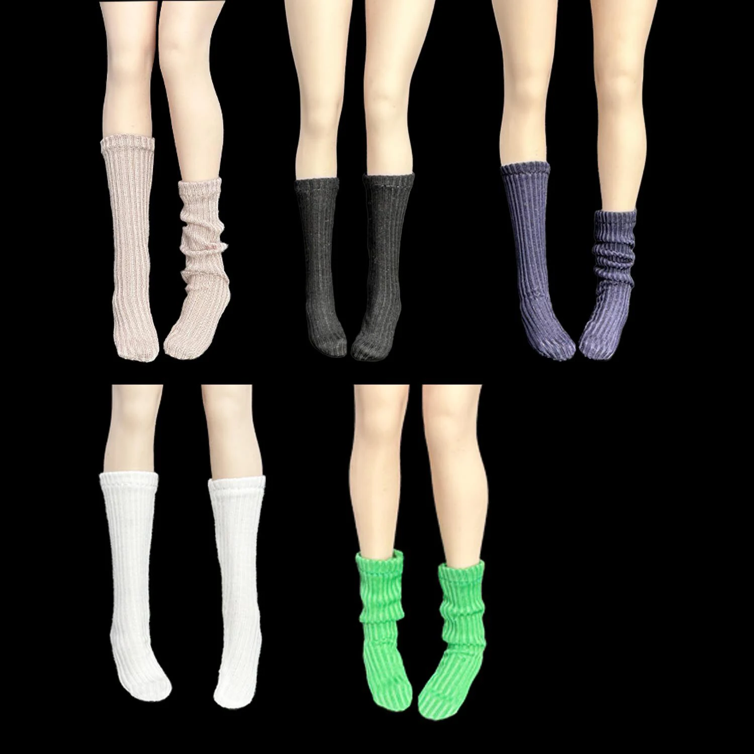 

1/6 Scale Female Soldier Solid Color Mid-Length Stockings Casual Pile-up Socks Clothes Accessory For 12" Female Body Decors