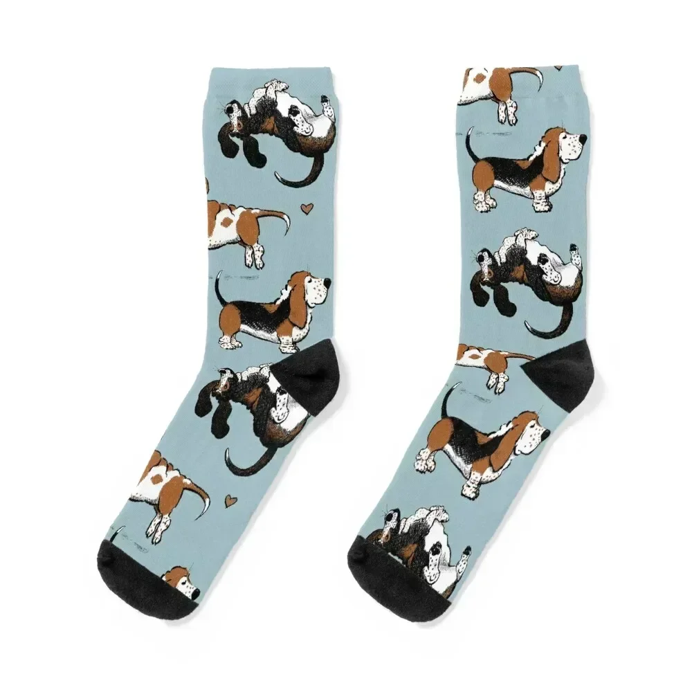 Basset Buddies on Blue Socks Wholesale sports stockings heated christmass gift Man Socks Women's