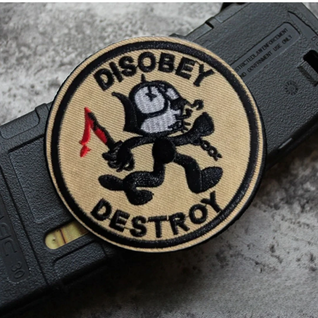 Disobey Destroy Anarchist Black Cat Bloodblade Embroidered Hook and Loop Patches Tactical Morale Badge Backpack Sticker