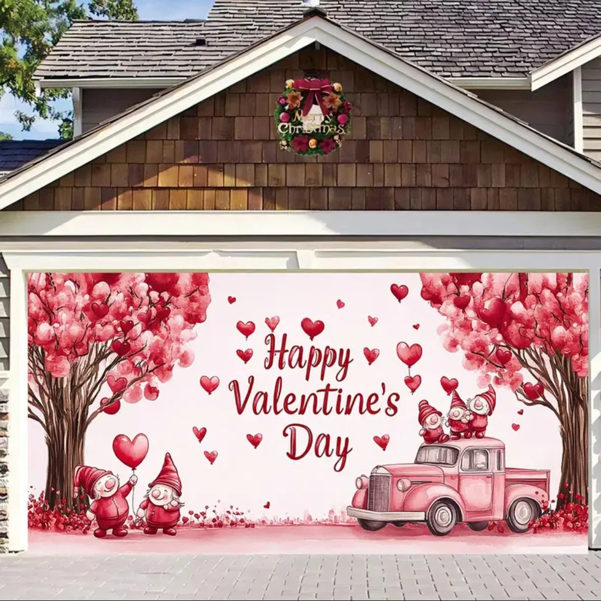 

Large Happy Valentine's Day Background Pink Dwarf Love Garage Door Cover Banner Hanging Garage Room Multi-purpose Decoration