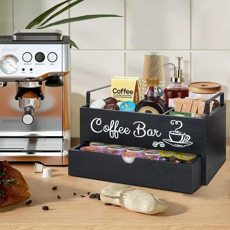 

1pcs Wooden Coffee Pod Organizer with Handle Multi Layer Tea Bag Storage Box Home Bar Countertop Coffee Accessory Storage Case