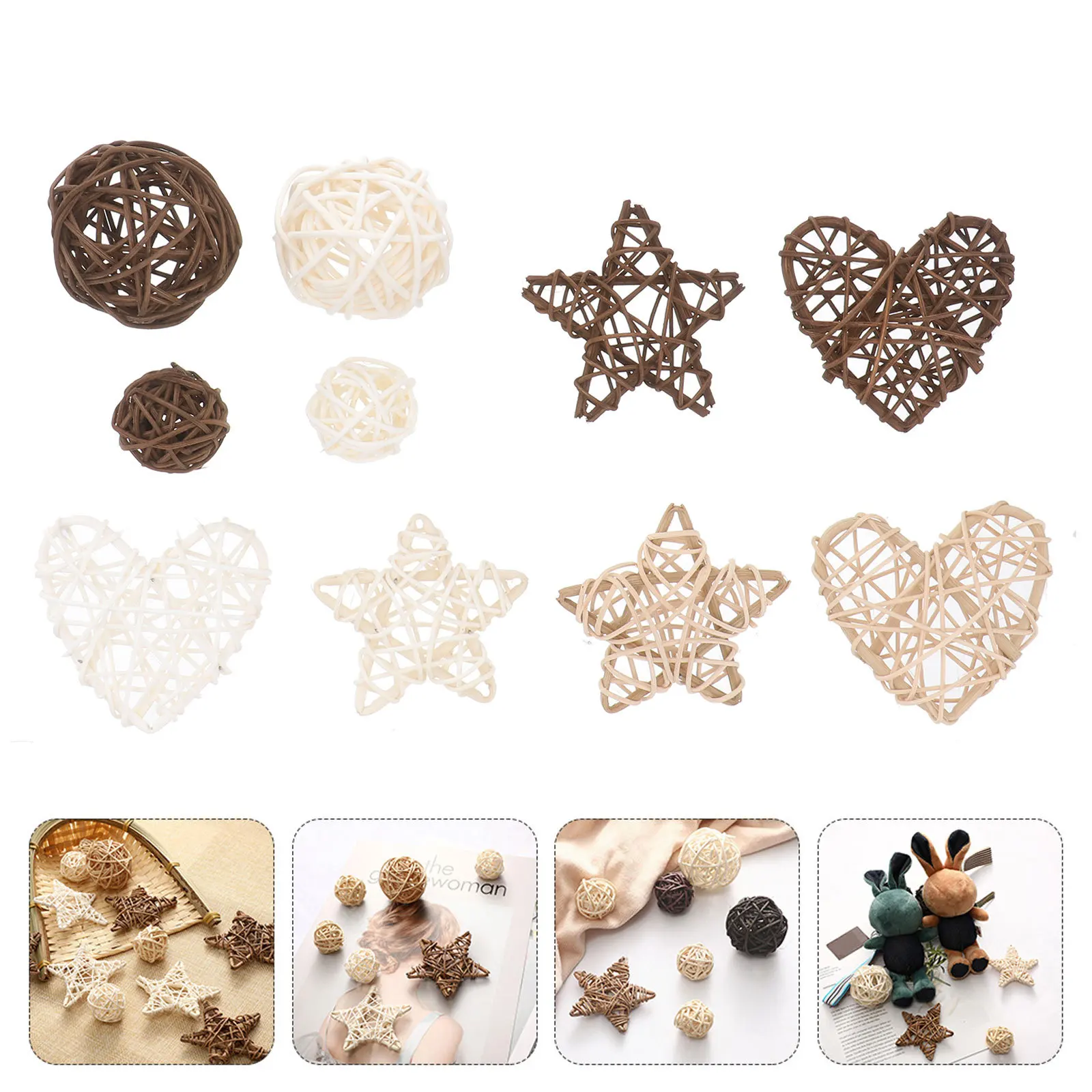 

10Pcs Lovely Rattan Balls Nordic Design Natural Woven Ball Decorative Ornaments for Home Party Photography Props Accessories