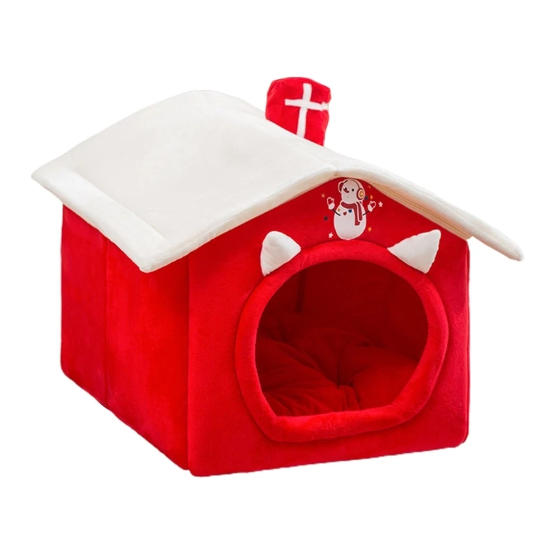 

Beds for Indoor Cats Bed Cave with Christmas Soft Plush Pet Bed F1CC