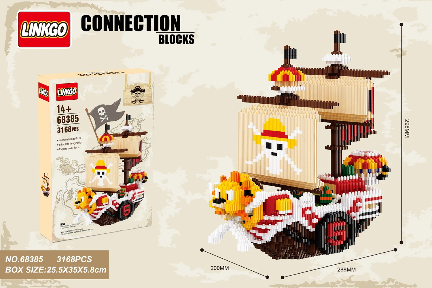 One Piece Connection Building Blocks Thousand Sunny Pirate Ship Linkgo Micro Bricks Figures For Kids Friend Christmas Gift