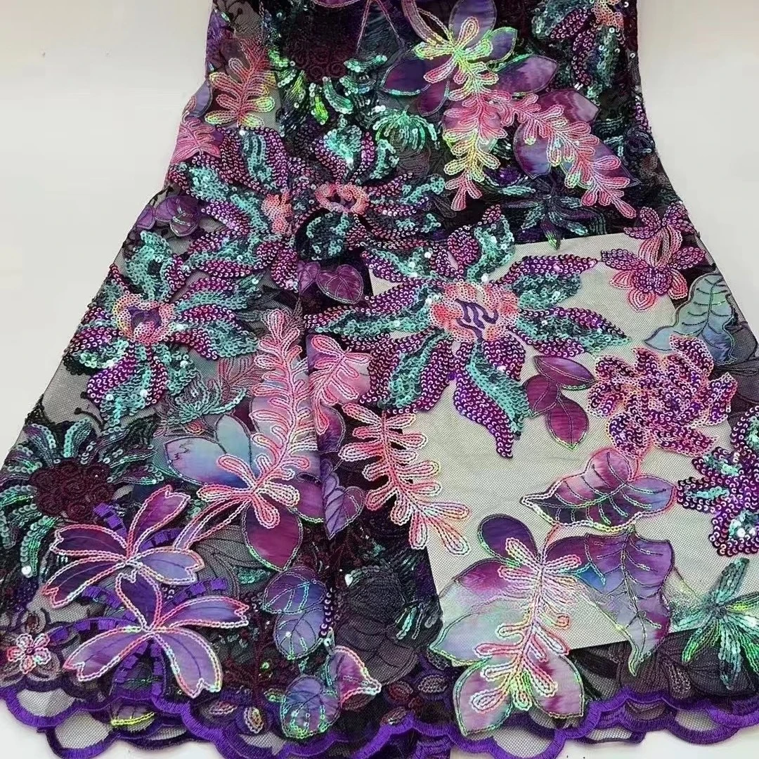 New Sequin Embroidered Mesh Fabric Colorful Floral Pattern Premium Textile for Evening Gowns Stage Costumes and Fashion Apparel