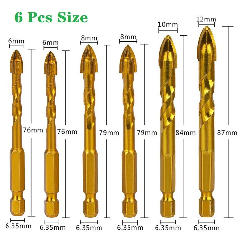 Imagem -02 - Hex Haste Torção Bits de Vidro Titânio Conjunto Broca de Perfuração Cerâmica Telha Concreto Ponta Cruz Buraco Bit Telha Peças