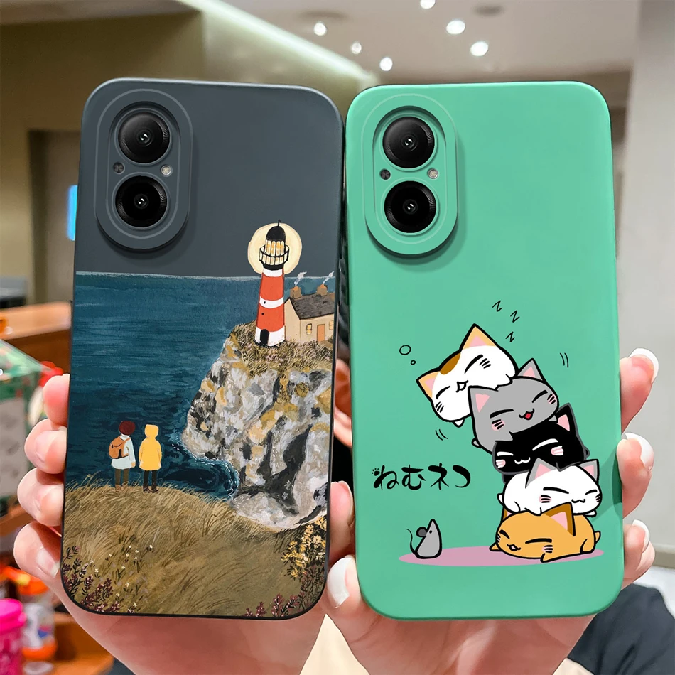 For Realme C67 Cases Cute Cat Upgrade Liquid Silicone Full Coverage Shockproof Protector For Realme C 67 RealmeC67 Bumper Mask