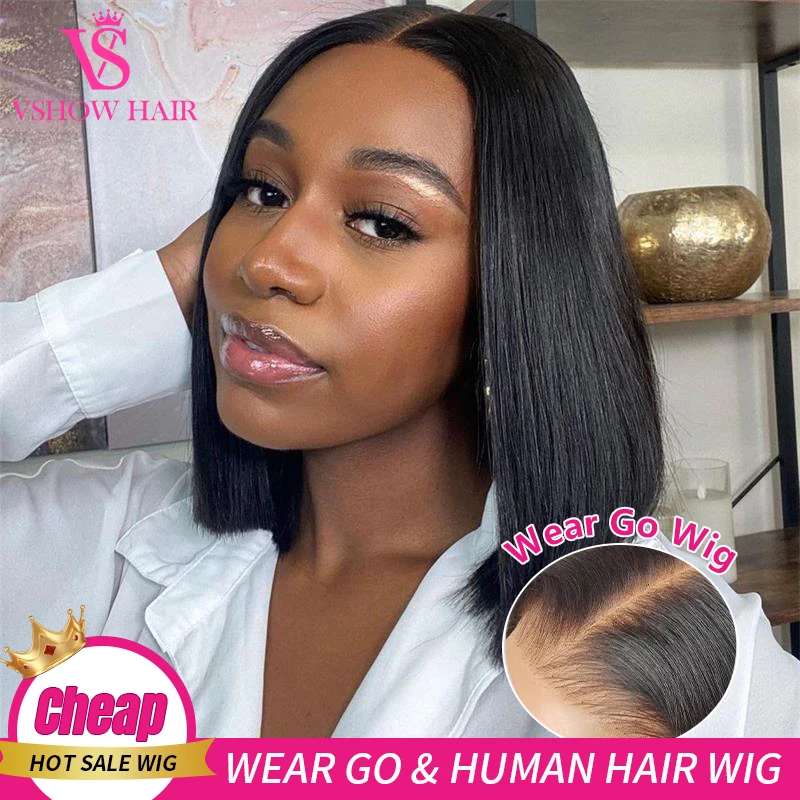 Wear And Go Glueless Wig Bone Straight Preplucked 6x4 HD Transparent Lace Closure Wig Ready To Go Brazilian Bob Wigs On Sale