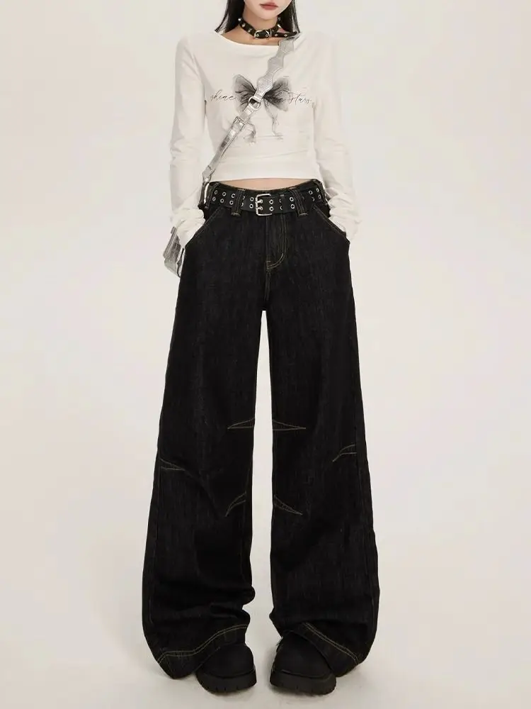 

Hip Hop Trendy Wide Leg Flared Jeans For Woman Winter Trousers 2000s Vintage Wide Leg Denim Baggy Pants Korean Popular Clothes