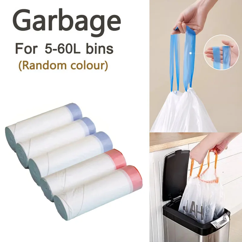 5 Rolls 20L/30L/60L Large Capacity Garbage Bag Smart Trash Can Drawstring Trash Bags Household Disposable Thickened Trash Pouch