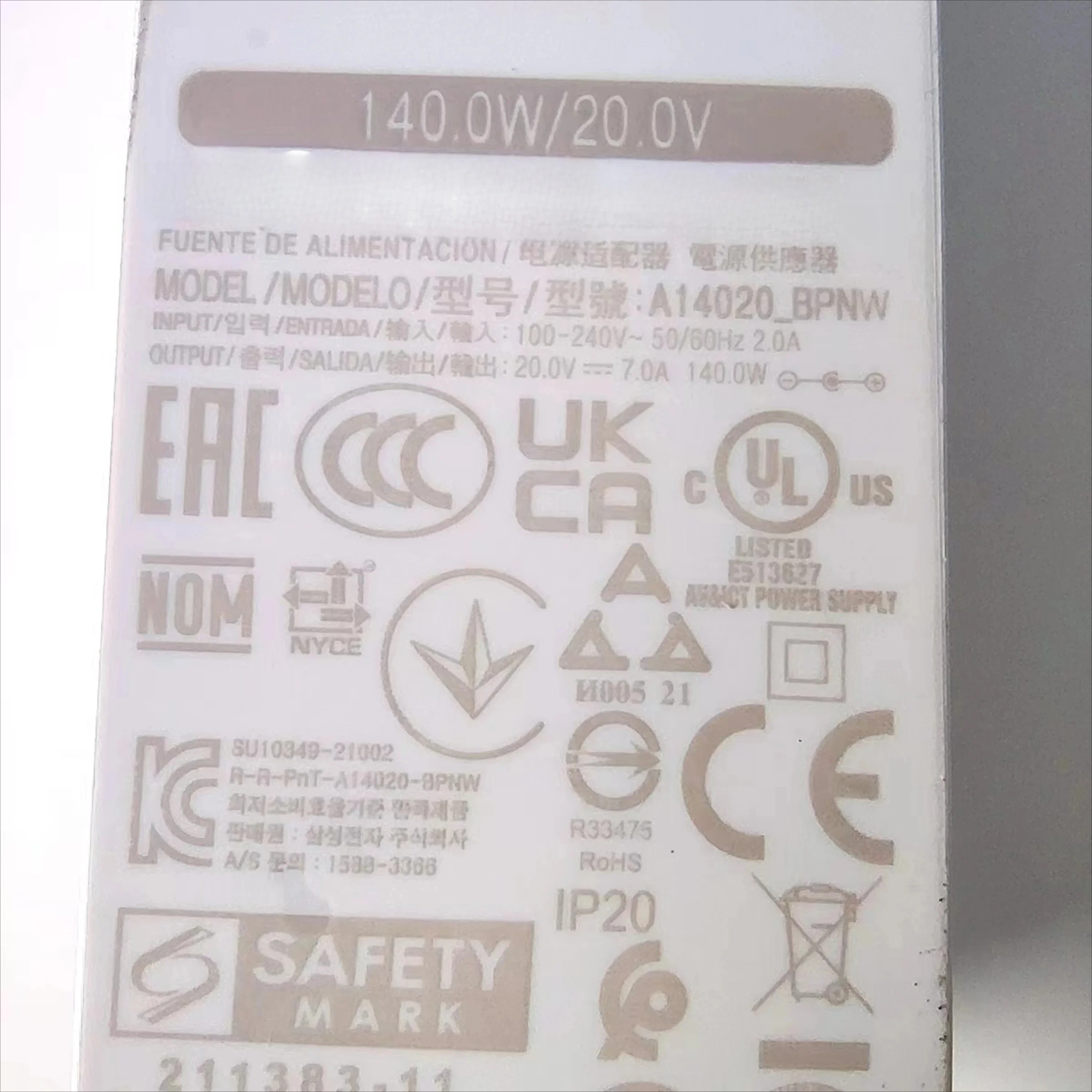 Genuine Original BN44-01187A BN4401187A A14020_BPNW Vss AC/DC Power Adaptor for LS32BG852NNXGO Display 20V 7A 140W Charger