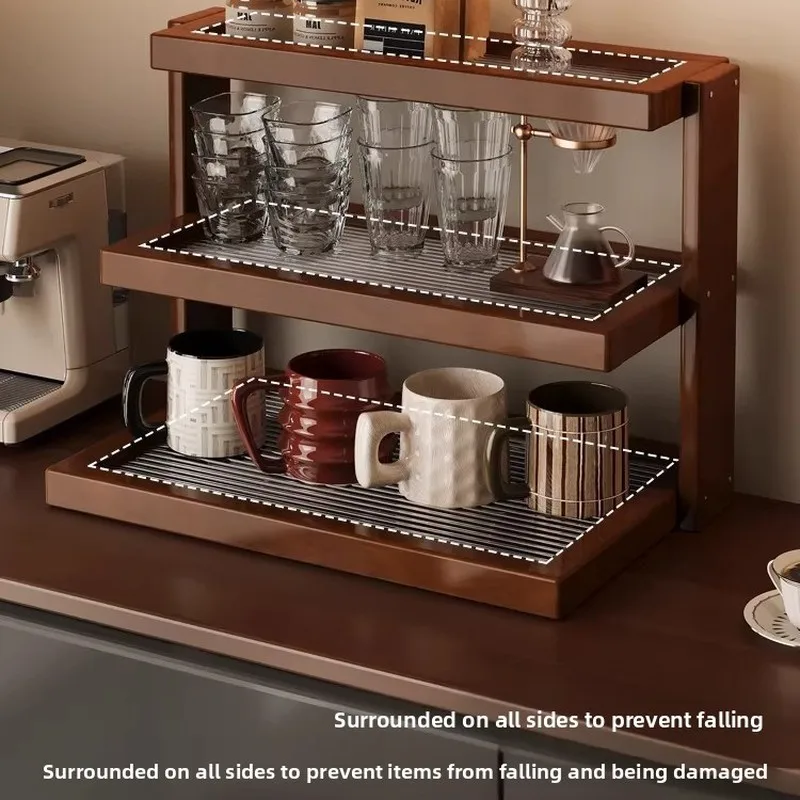 3 Tier Vintage Tabletop Cup Rack Bamboo Acrylic Display Shelf Coffee Shop Dining Counter Multi-layer Desktop Storage Organizer