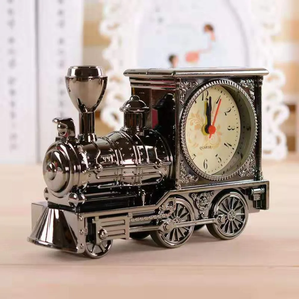 Desk Sculpture Vintage Train Alarm Clock Cartoon Creative Table Clock Plastic Desktop Clock Home