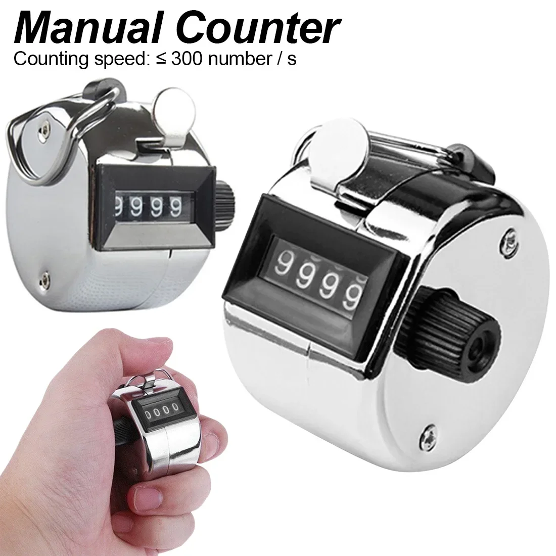 Hand Digital Counter with Metal Lap Tally Counter Handheld Clicker 4 Digits Chrome Golf People Counting  4-digit Counters