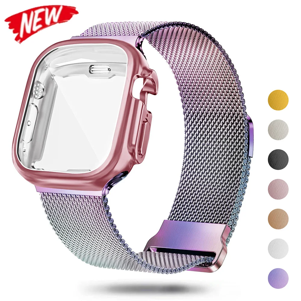 

Case+Milanese Loop For Apple Watch Band 49mm 44mm 45mm 42mm 41mm 40mm Metal Magnetic bands iwatch Series 9 8 7 6 5 4 3 SE Strap