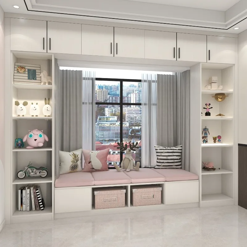 Bay Window Cabinet Locker Solid Wood Bay Window Bookshelf Small Bookcase Bay Window Cabinet Desk Storage Cabinet Shelf
